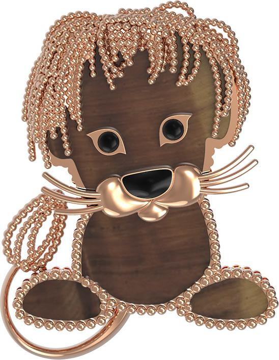 Брошь из золота c эмаль и тигровым глазом