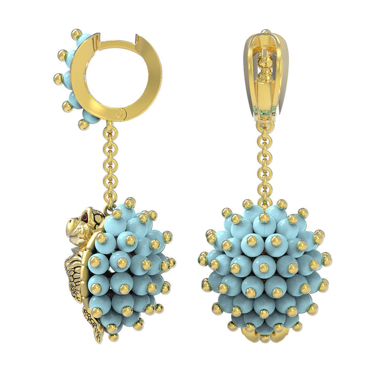 Серьги из лимонного золота c эмаль и бирюзой