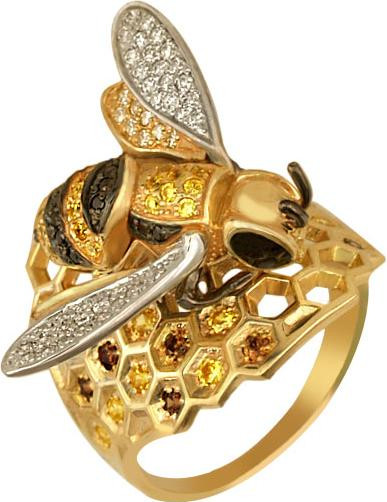 Кольцо из лимонного золота c эмаль и фианитом