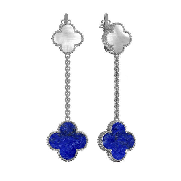 Серьги из белого золота c лазуритом и перламутром