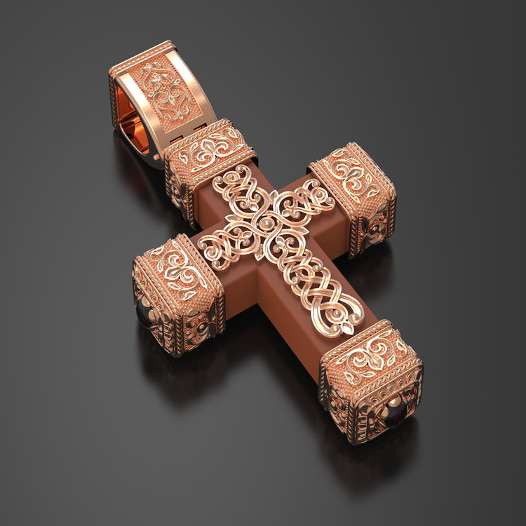 Крест из золота c эмаль , ониксом и деревом груши