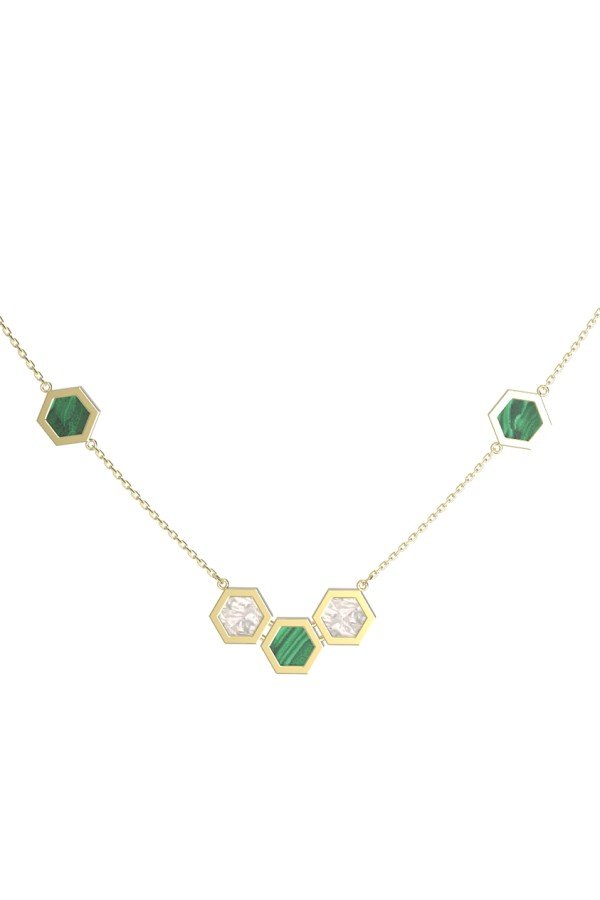 Колье из лимонного золота c малахитом и перламутром