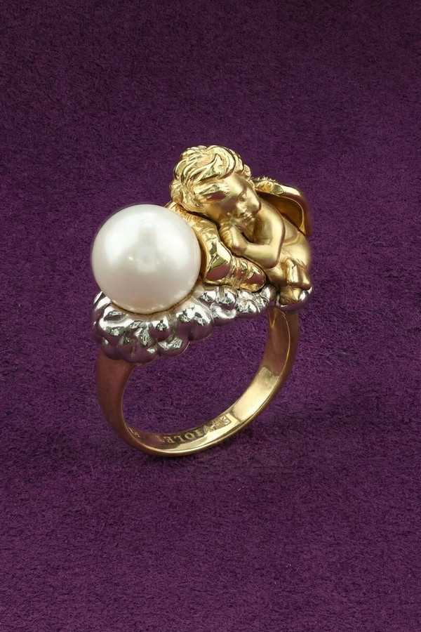 Кольцо из лимонного золота c жемчугом