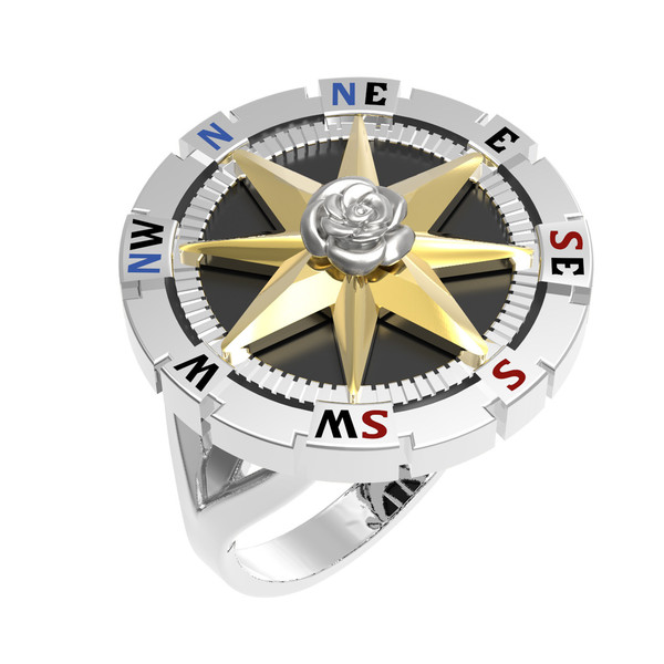 Кольцо из белого золота c эмаль и ониксом