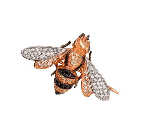 Брошь из золота c эмаль и фианитом