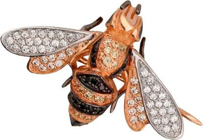 Брошь из золота c эмаль и фианитом