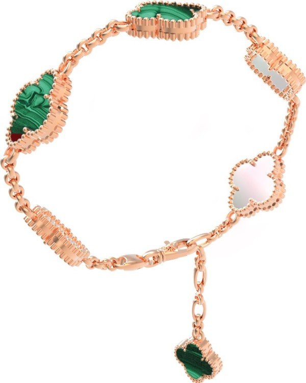 Браслет из золота 585 пробы c малахитом и перламутром