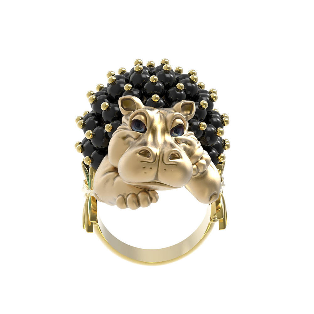 Кольцо из лимонного золота c эмаль и ониксом