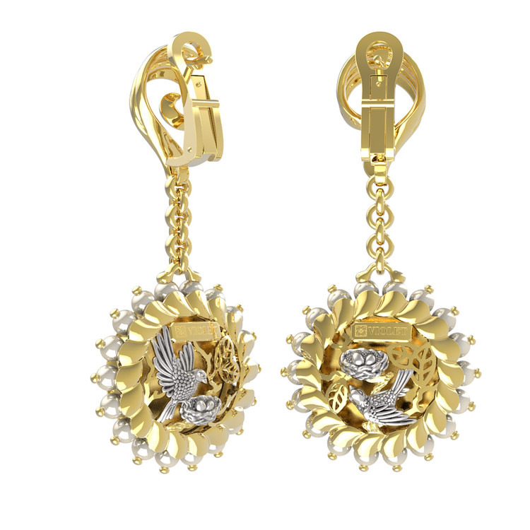 Серьги из лимонного золота c эмаль и жемчугом