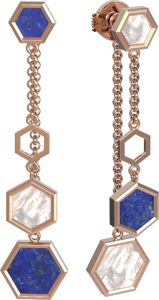 Серьги из золота c лазуритом и перламутром