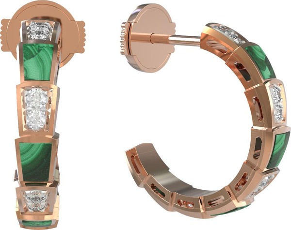 Серьги из золота c бриллиантами и малахитом