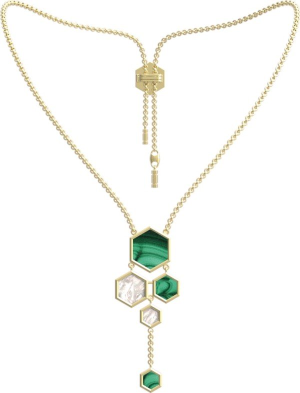 Колье из лимонного золота c малахитом и перламутром