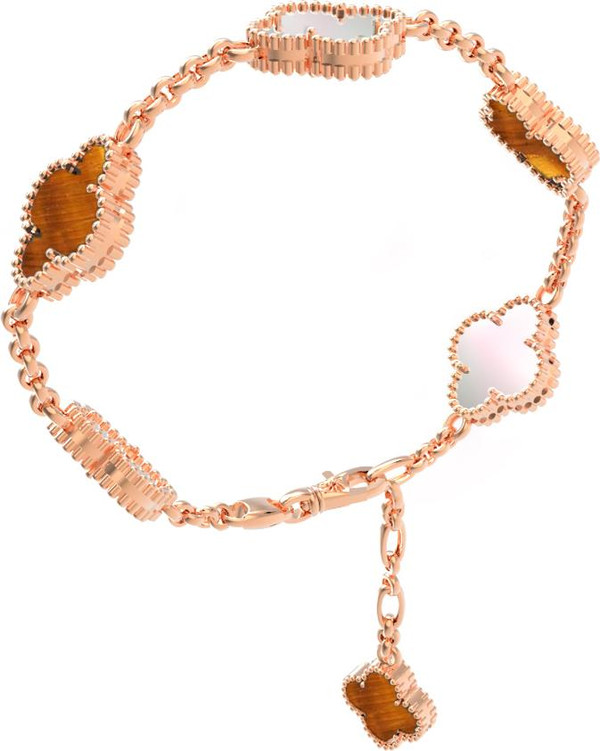 Браслет из золота c тигровым глазом и перламутром