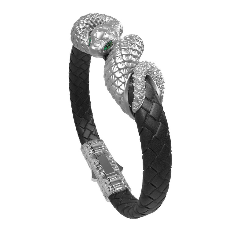 Браслет из белого золота c бриллиантами, изумрудом и шнурком