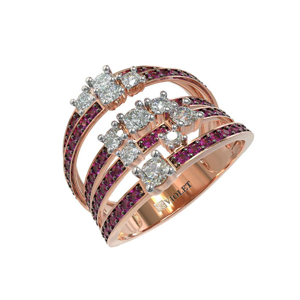 Кольцо из золота c бриллиантами и рубином