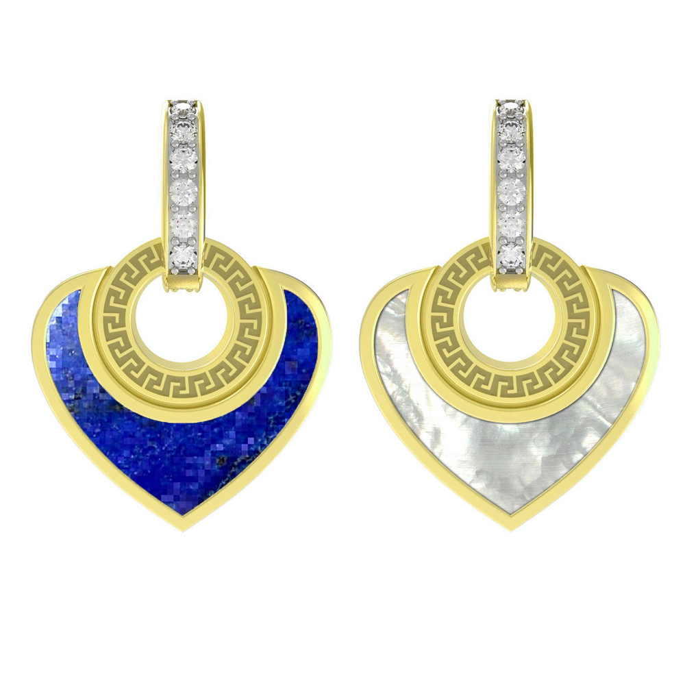 Подвеска из лимонного золота c фианитом, лазуритом и перламутром