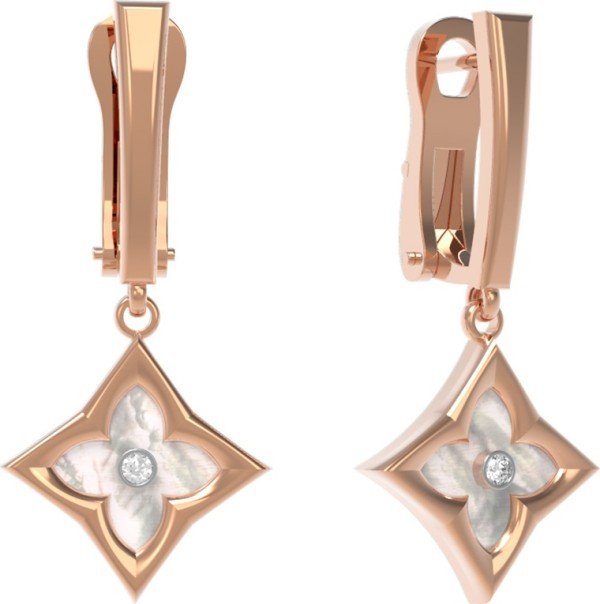 Серьги из золота c бриллиантами и перламутром