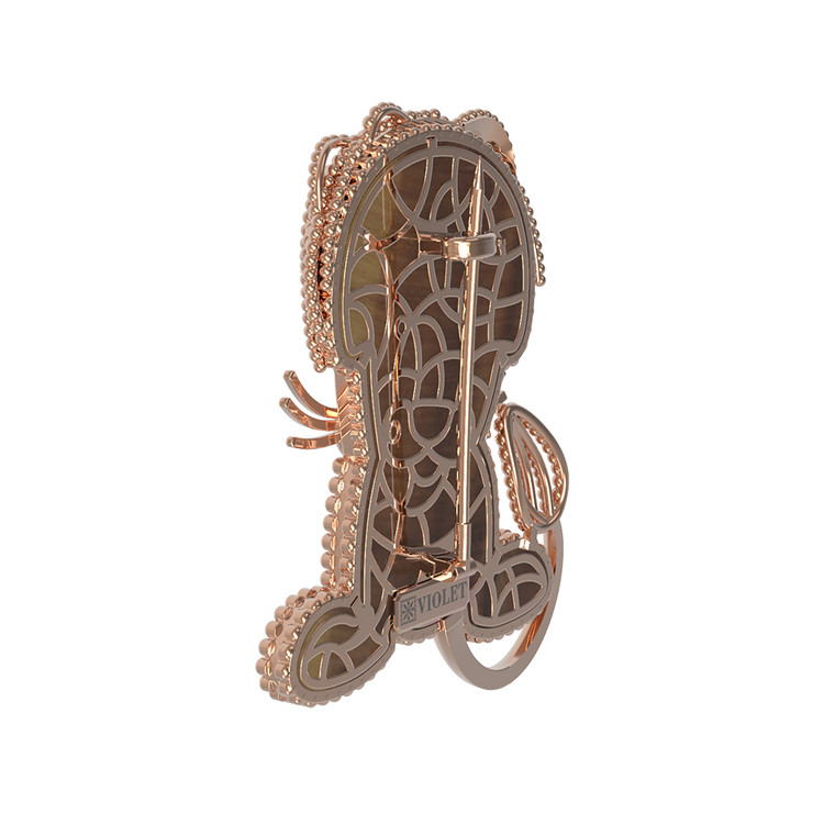 Брошь из золота c эмаль и тигровым глазом