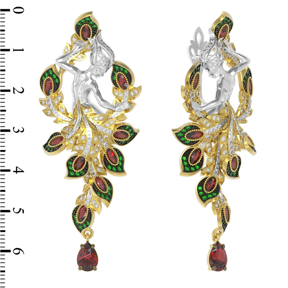 Серьги из лимонного золота c фианитом и гранатом