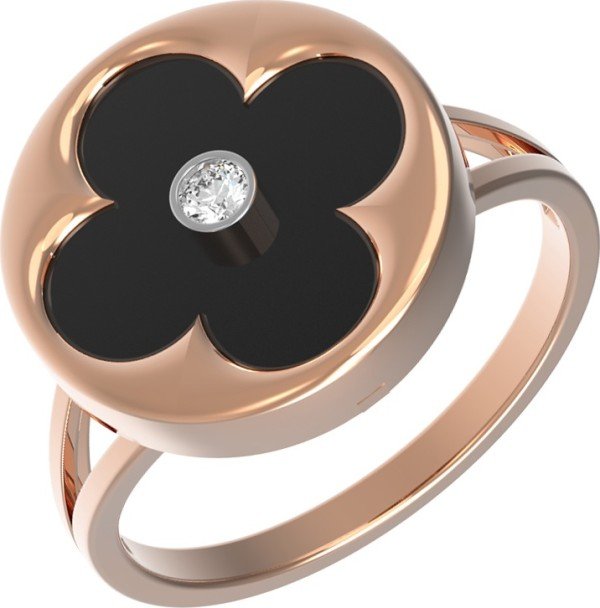 Кольцо из золота c бриллиантами и ониксом