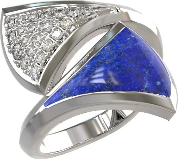 Кольцо из белого золота c бриллиантами и лазуритом
