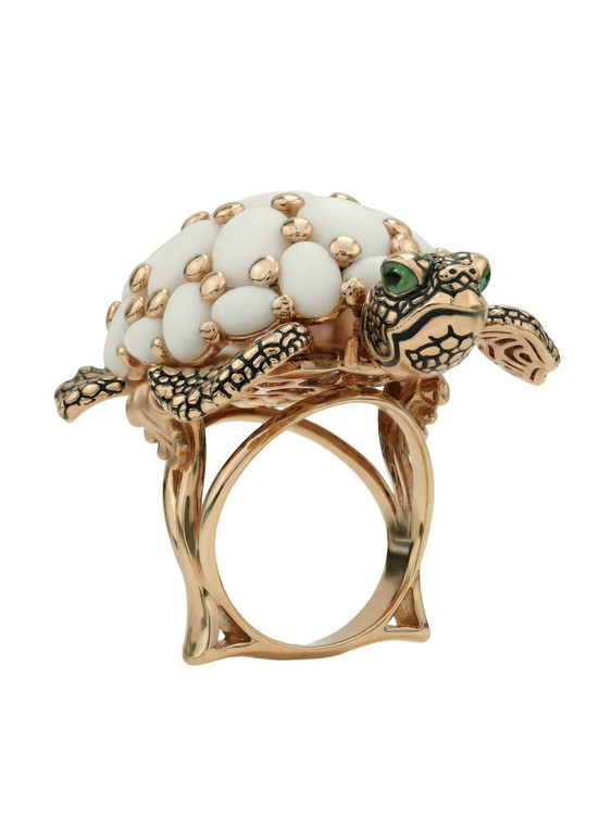 Кольцо из золота c эмаль и бивнем мамонта