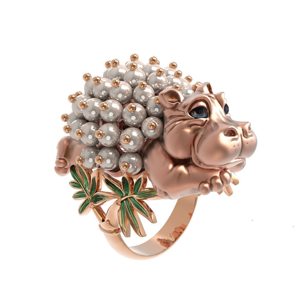 Кольцо из золота c эмаль и жемчугом