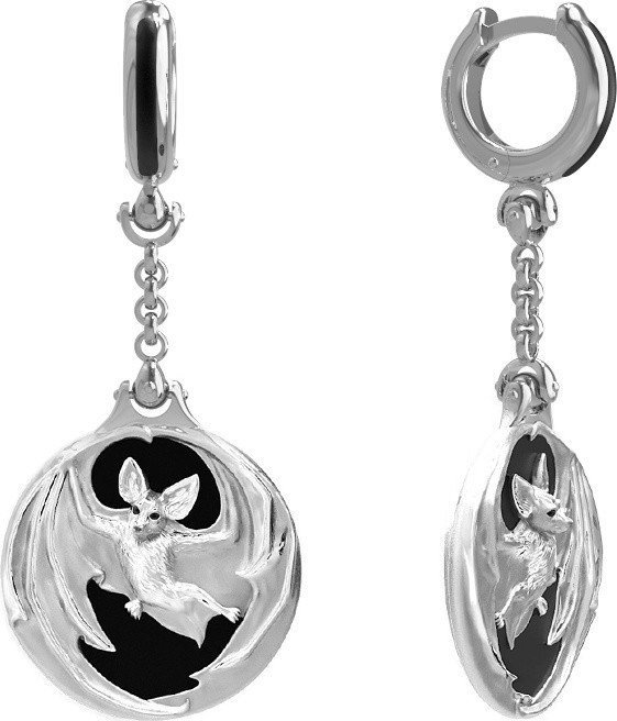 Серьги из белого золота c эмалью и ониксом