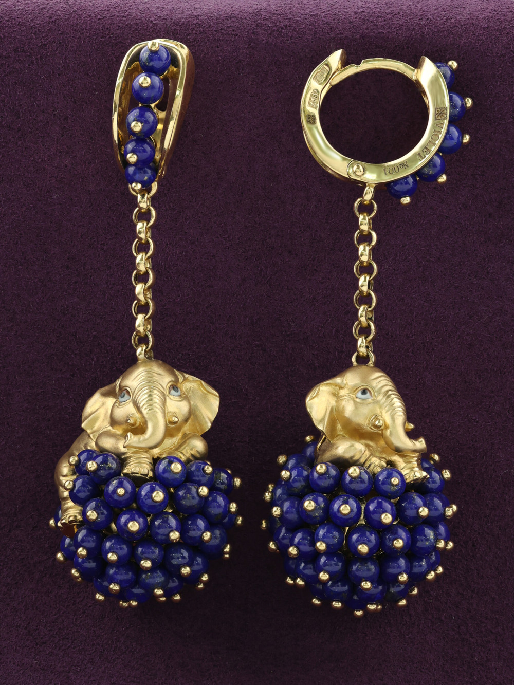 Серьги из лимонного золота c эмаль и лазуритом