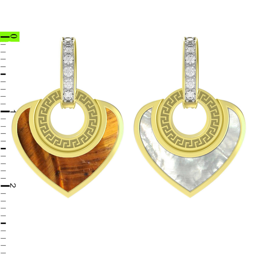 Подвеска из лимонного золота c фианитом, тигровым глазом и перламутром