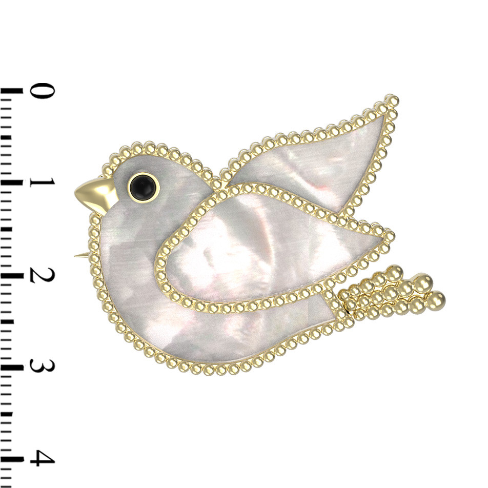 Брошь из лимонного золота c эмалью и перламутром