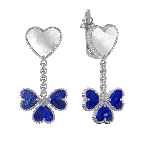 Серьги из белого золота c лазуритом и перламутром