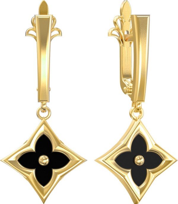 Серьги из лимонного золота c ониксом