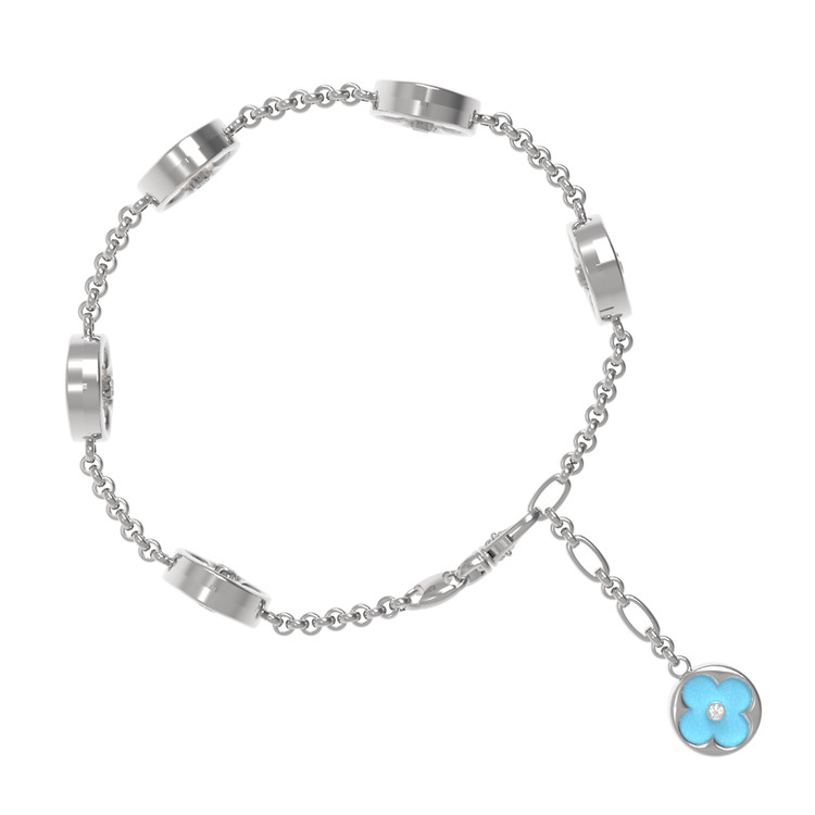 Браслет из белого золота c бриллиантами, бирюзой и перламутром