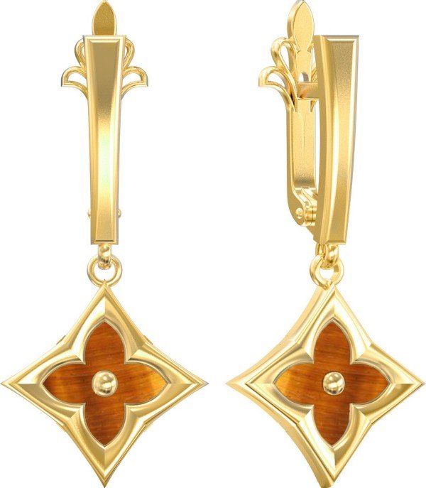 Серьги из лимонного золота 585 пробы c тигровым глазом