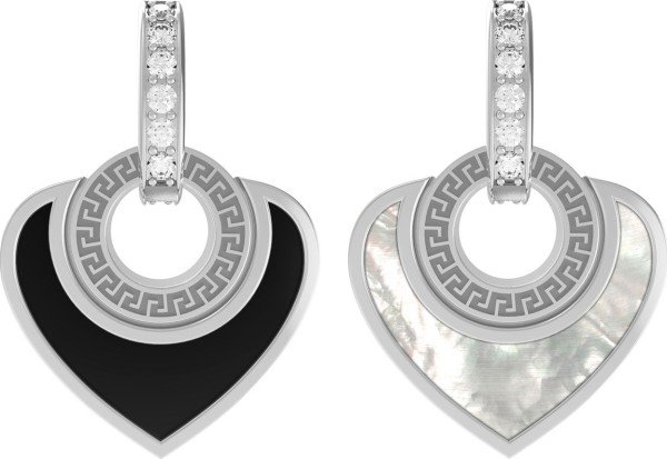 Подвеска из белого золота c фианитом, ониксом и перламутром