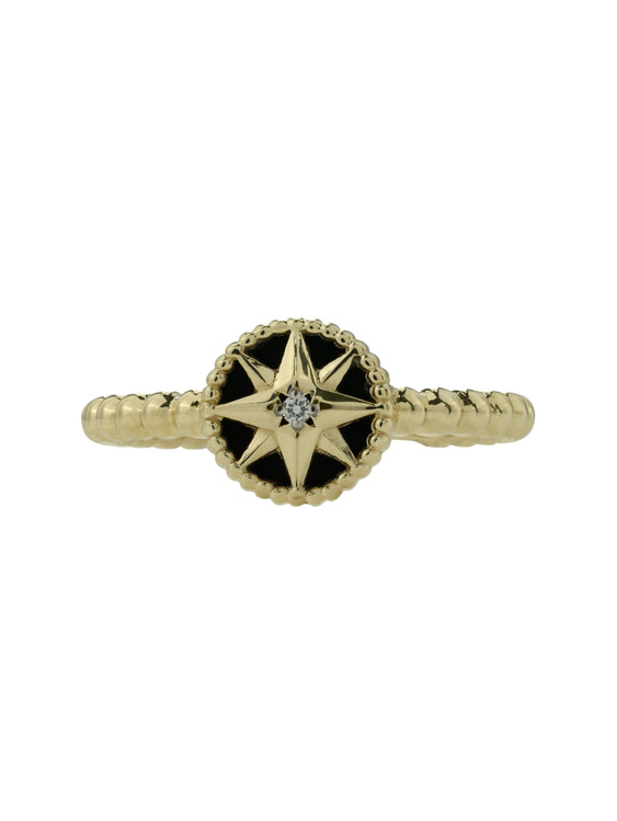 Кольцо из лимонного золота c бриллиантами и ониксом