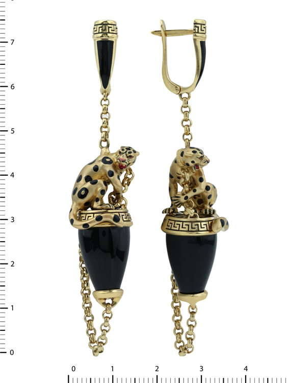 Серьги из лимонного золота c эмаль и ониксом