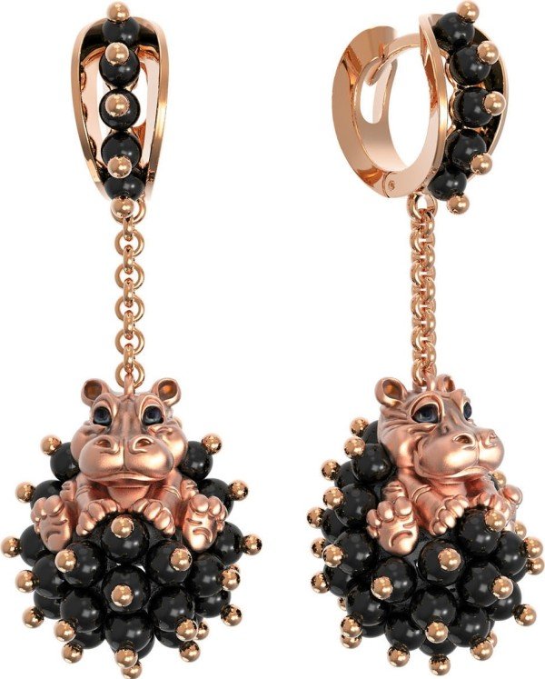 Серьги из золота c эмалью и ониксом