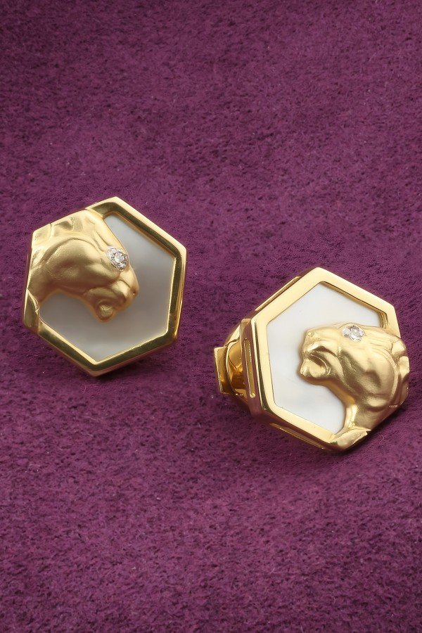 Серьги из лимонного золота 585 пробы c бриллиантами и перламутром