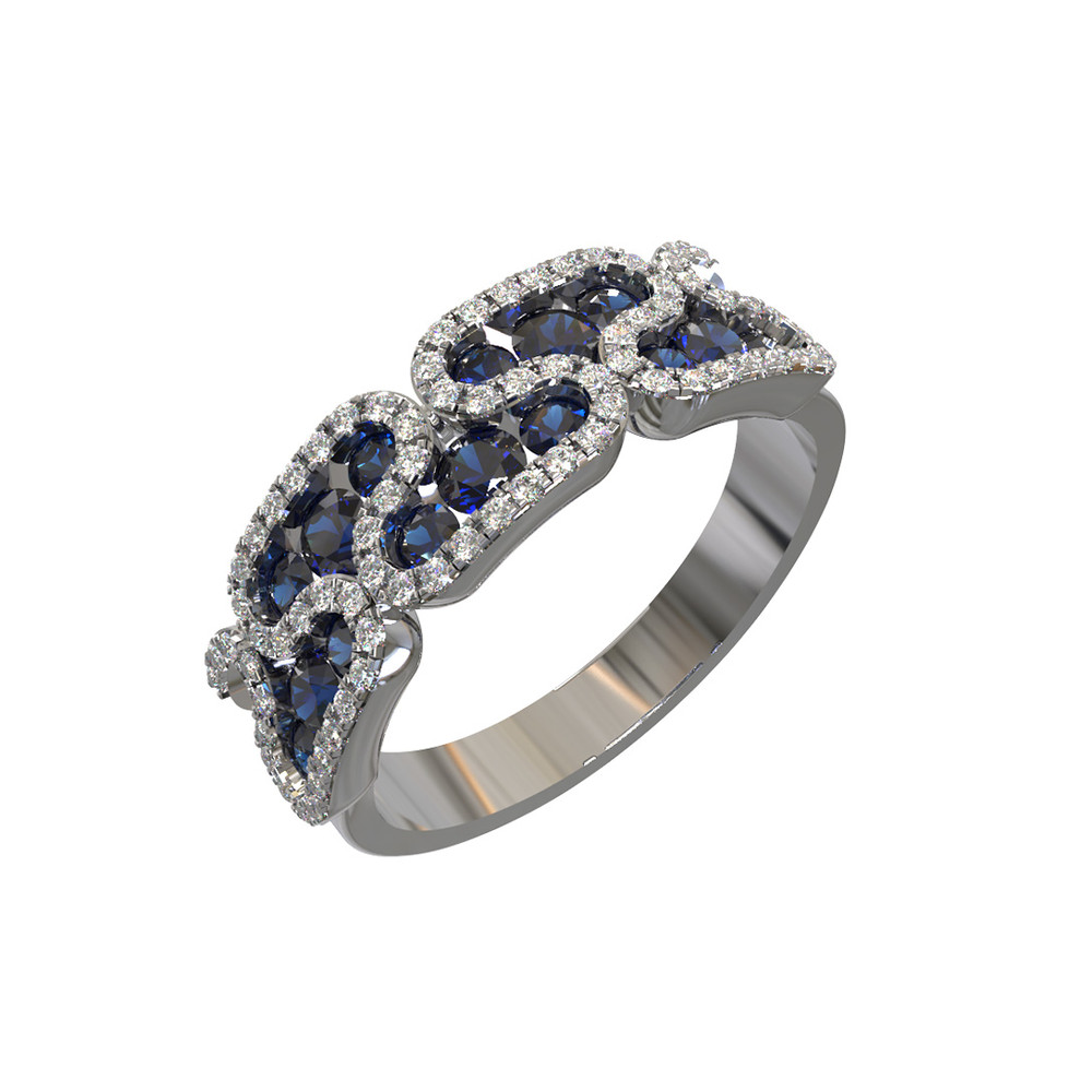 Кольцо из белого золота c бриллиантами и сапфиром