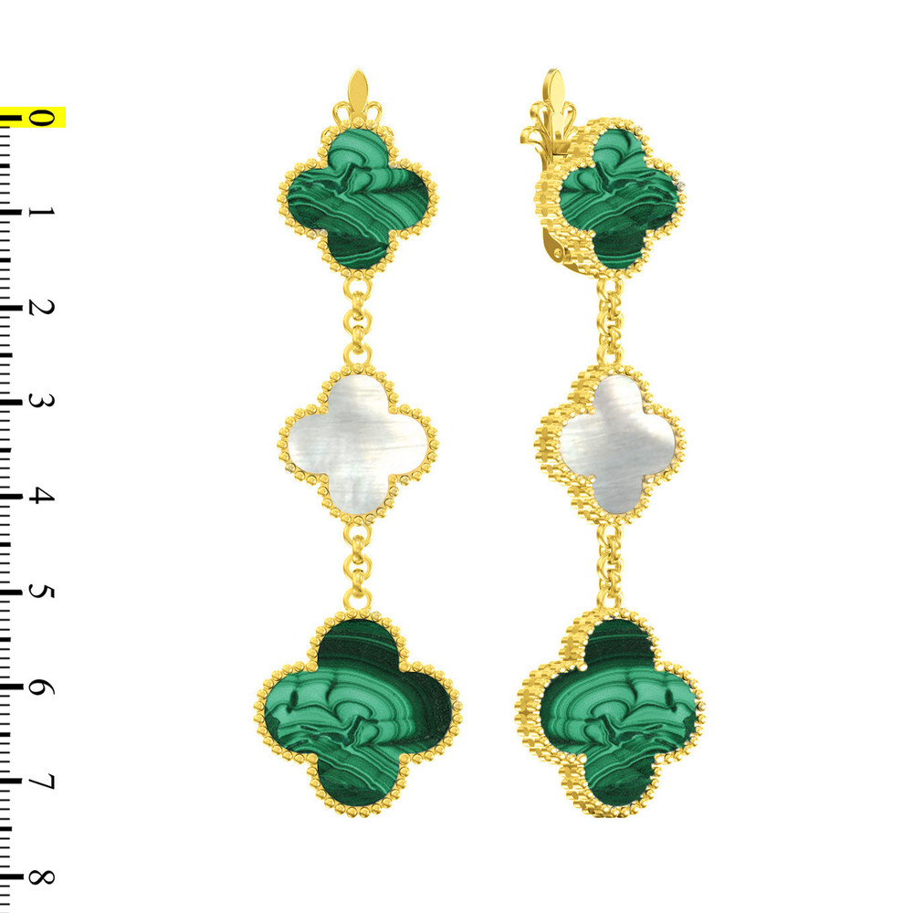 Серьги из лимонного золота c малахитом и перламутром