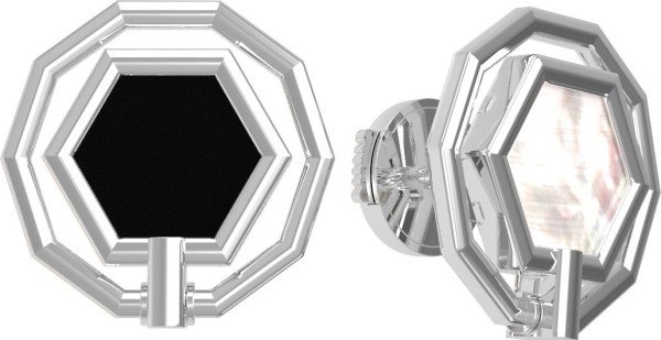 Серьги из белого золота 585 пробы c ониксом и перламутром