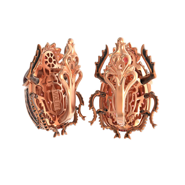 Серьги из золота c эмаль , фианитом и гранатом