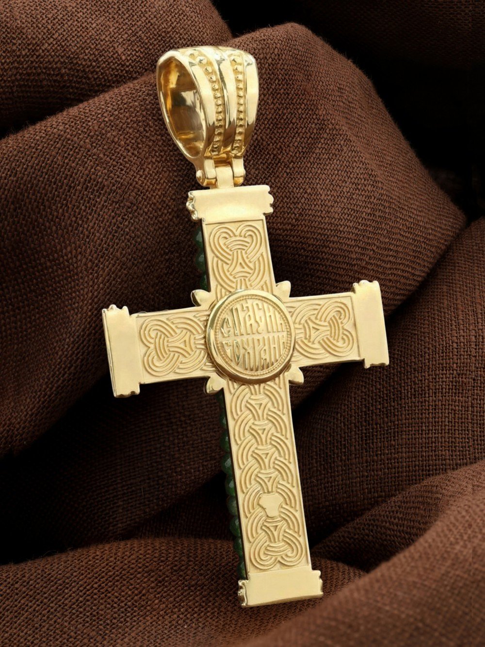 Крест из лимонного золота c хризопразом