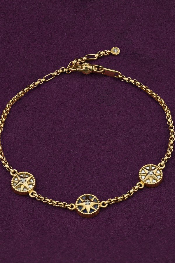 Браслет из лимонного золота c бриллиантами, лазуритом и перламутром