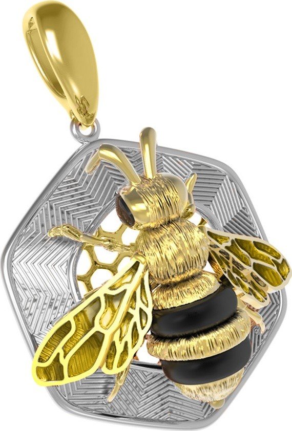 Подвеска из лимонного золота c эмалью, ониксом и эмалью