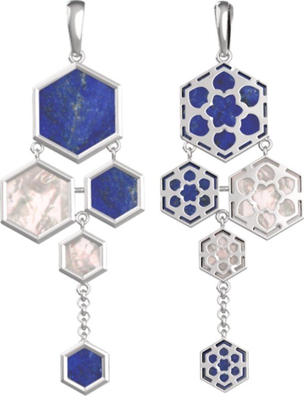 Подвеска из белого золота 585 пробы c лазуритом и перламутром