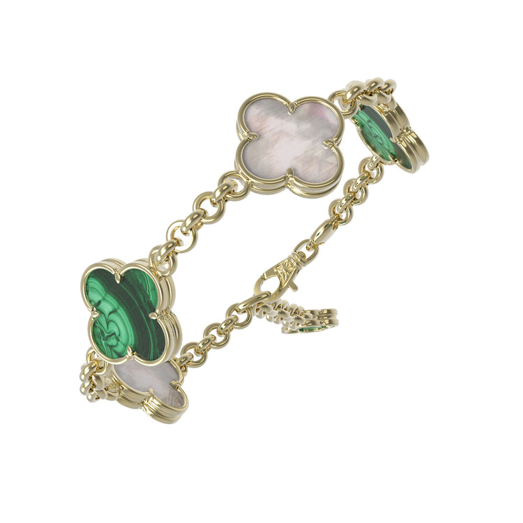 Браслет из лимонного золота c малахитом и перламутром