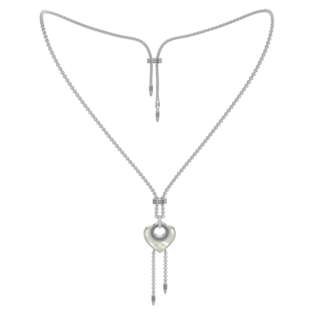 Колье из белого золота c фианитом, лазуритом и перламутром